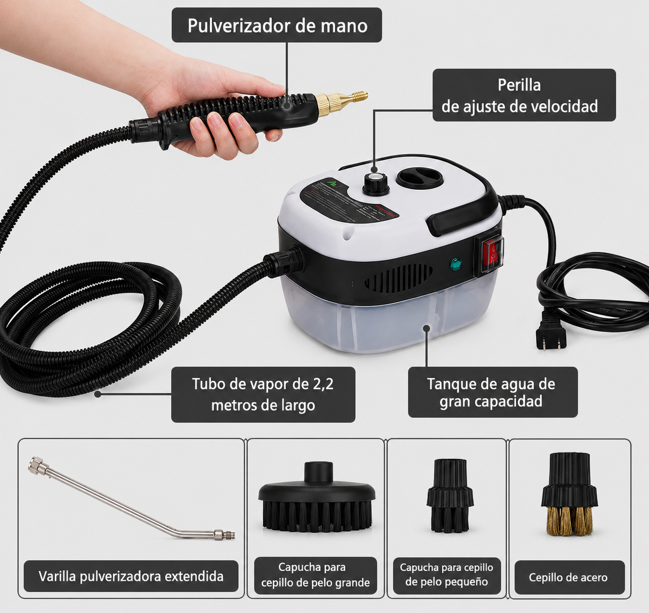 Limpiador a Vapor 2500W — Elimina Grasa y Bacterias Sin Químicos 💨