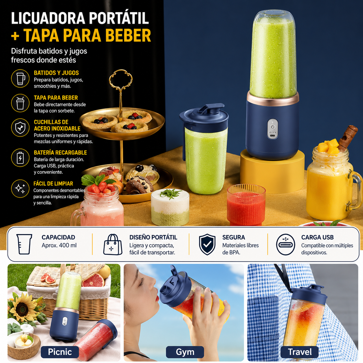 Mini Licuadora Portátil USB Recargable